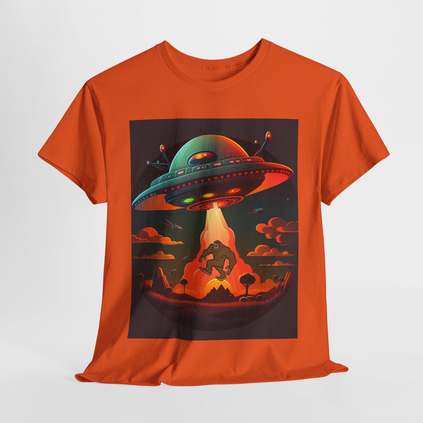 UFO, Bigfoot, Unisex Heavy Cotton Tee, graphic design, t-shirt, t-shirts, tshirts, png